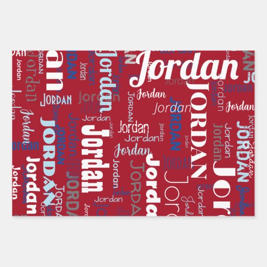 Rood Wit & Lichtblauw Herhalend Naam Patroon Inpakpapier Vel (Voorkant)