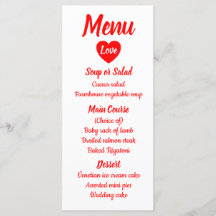 Rood & Wit Liefde Hart Menu Trouwfeest