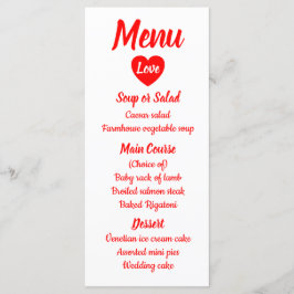 Rood & Wit Liefde Hart Menu Trouwfeest