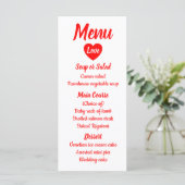 Rood & Wit Liefde Hart Menu Trouwfeest (Staand voorkant)
