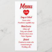 Rood & Wit Liefde Hart Menu Trouwfeest (Voorkant)