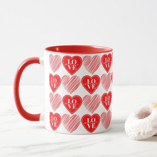 Rood Wit Liefde Harten Mok (Met donut)