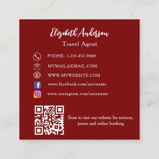Rood wit logo QR code social media Vierkante Visitekaartje (Achterkant)