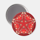 Rood Wit Mandala Star Fractal Geometrie Magneet (Voorkant / Achterkant)