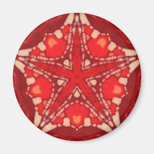 Rood Wit Mandala Star Fractal Geometrie Magneet (Voorkant)