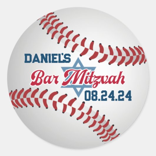 Rood, Wit, Marineblauw Baseball Bar Mitzvah Ronde Sticker (Voorkant)