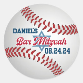 Rood, Wit, Marineblauw Baseball Bar Mitzvah Ronde Sticker