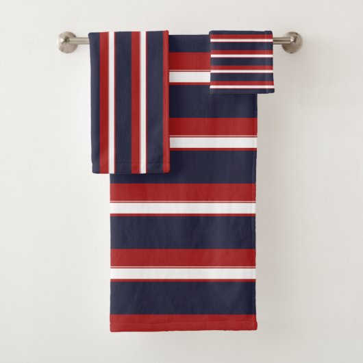 Rood Wit Marineblauw Strepen Scheepsstreep Bad Handdoek (Insitu)