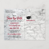 Rood & Wit Marmer Afstuderen Foto Bewaar de datum Briefkaart (Achterkant)