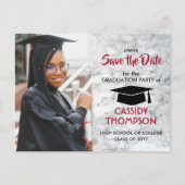 Rood & Wit Marmer Afstuderen Foto Bewaar de datum Briefkaart (Voorkant)