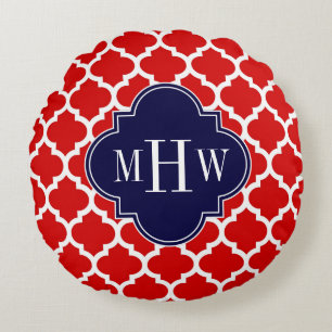 Rood Wit Marokkaans #5 Marineblauw 3 Initieel Mono Rond Kussen