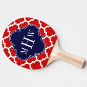 Rood, wit Marokkaans #5 Navy 3 Initiaal monogram Tafeltennisbatje (Zijkant)