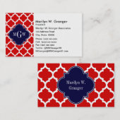 Rood, wit Marokkaans #5 Navy 3 Initiaal monogram Visitekaartje (Voorkant / Achterkant)