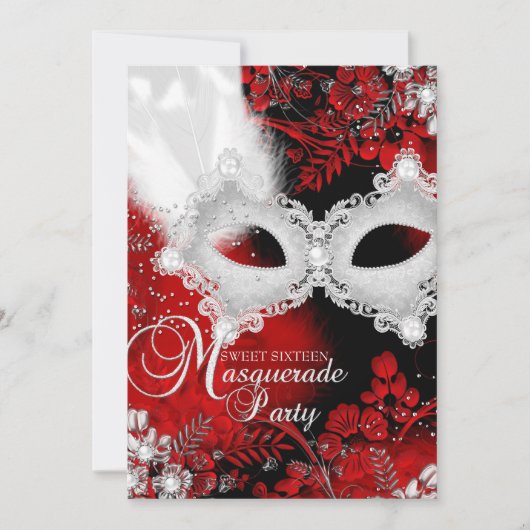 Rood wit mask Masquerade Sweet 16 Kaart (Voorkant)