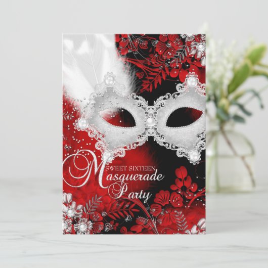 Rood wit mask Masquerade Sweet 16 Kaart (Staand voorkant)