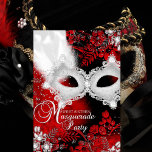 Rood wit mask Masquerade Sweet 16 Kaart<br><div class="desc">Sweet 6 Masquerade Birthday party Invitation. Elegant wit pareldemasmasker en glinsterende juwelen. Let op: alle platte afbeeldingen!</div>