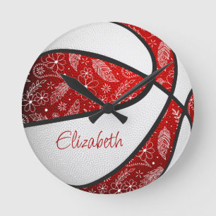 rood wit meisjes boho veren paisley basketbal ronde klok