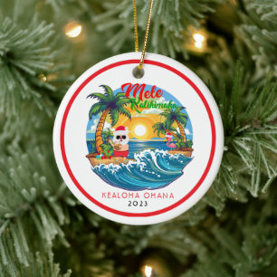 Rood Wit Mele Kalikimaka Santa Surf Hawaiian Keramisch Ornament