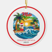 Rood Wit Mele Kalikimaka Santa Surf Hawaiian Keramisch Ornament (Voorkant)