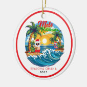 Rood Wit Mele Kalikimaka Santa Surf Hawaiian Keramisch Ornament (Links)