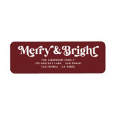 Rood Wit Merry Bright Retro Xmas Retour Adres Etiket (Voorkant)