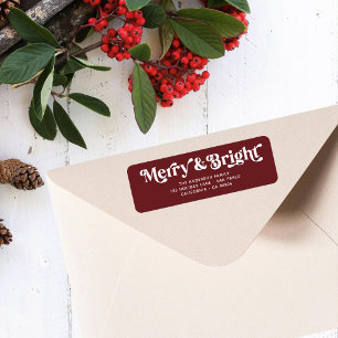 Rood Wit Merry Bright Retro Xmas Retour Adres Etiket