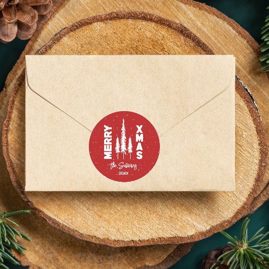 Rood & Wit Merry Xmas Envelope Seal Ronde Sticker