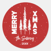 Rood & Wit Merry Xmas Envelope Seal Ronde Sticker (Voorkant)