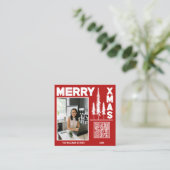 Rood & Wit Merry Xmas QR-code Vierkante Visitekaartje (Staand voorkant)