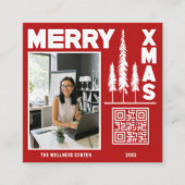 Rood & Wit Merry Xmas QR-code Vierkante Visitekaartje (Voorkant)