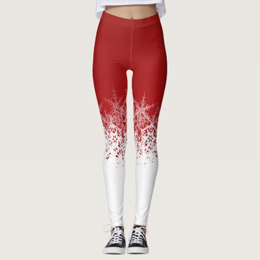 Rood & Wit met Sneeuwvlokken Leggings (Voorkant)