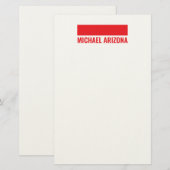 Rood & Wit Minimalistisch Eenvoudig Gewone Naam Briefpapier (Voorkant / Achterkant)
