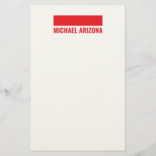 Rood & Wit Minimalistisch Eenvoudig Gewone Naam Briefpapier (Voorkant)