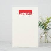 Rood & Wit Minimalistisch Eenvoudig Gewone Naam Briefpapier (Staand voorkant)