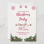 Rood Wit Minimalistisch Kerstfeest Uitnodiging (Voorkant)