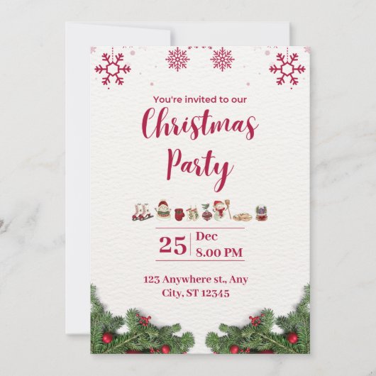 Rood Wit Minimalistisch Kerstfeest Uitnodiging (Voorkant)