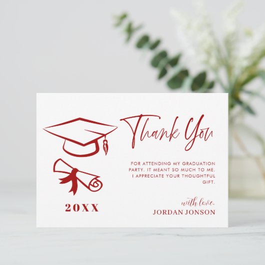Rood Wit Minimalistisch Modern Afstuderen Foto Bedankkaart (Staand voorkant)