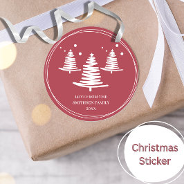Rood wit minimalistische kerstbomen ronde sticker