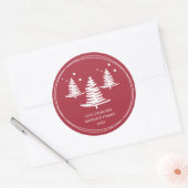 Rood wit minimalistische kerstbomen ronde sticker (Envelop)