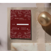 Rood wit minimalistische lijn bloemenbruiloft RSVP