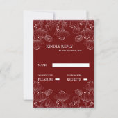 Rood wit minimalistische lijn bloemenbruiloft RSVP (Voorkant)