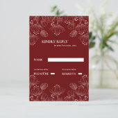 Rood wit minimalistische lijn bloemenbruiloft RSVP (Staand voorkant)
