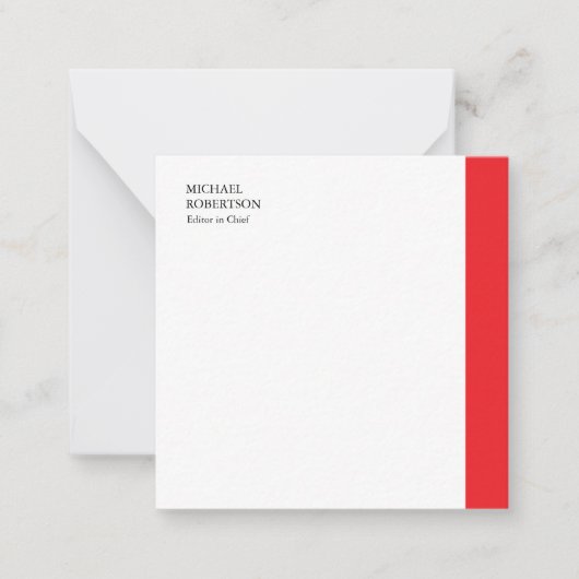 Rood Wit Minimalistische Professional Plain Notitiekaartje (Voorkant)