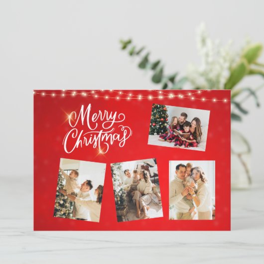 Rood Wit Minimalistische Vrolijke Kerstmis Fotocol Kaart (Staand voorkant)