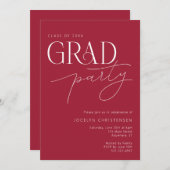 Rood Wit Modern Minimalistisch Afstudeerder Uitnod Kaart (Voorkant / Achterkant)