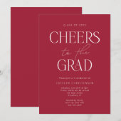 Rood Wit Modern Minimalistisch Afstudeerder Uitnod Kaart (Voorkant / Achterkant)