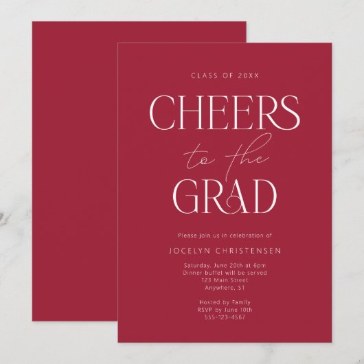 Rood Wit Modern Minimalistisch Afstudeerder Uitnod Kaart (Voorkant / Achterkant)