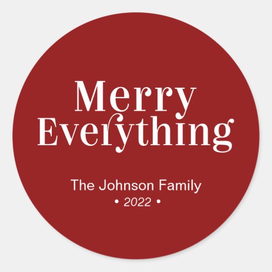 Rood & Wit Modern Prettig Kerstfeest Alles Ronde Sticker (Voorkant)