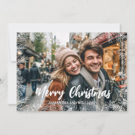 Rood Wit Moderne Elegante Familie Foto Kerstmis Feestdagenkaart