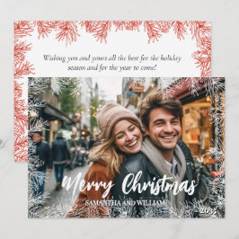 Rood Wit Moderne Elegante Familie Foto Kerstmis Feestdagenkaart